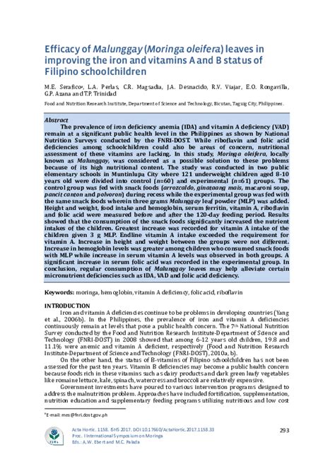 (PDF) Efficacy of Malunggay ( Moringa oleifera ) .